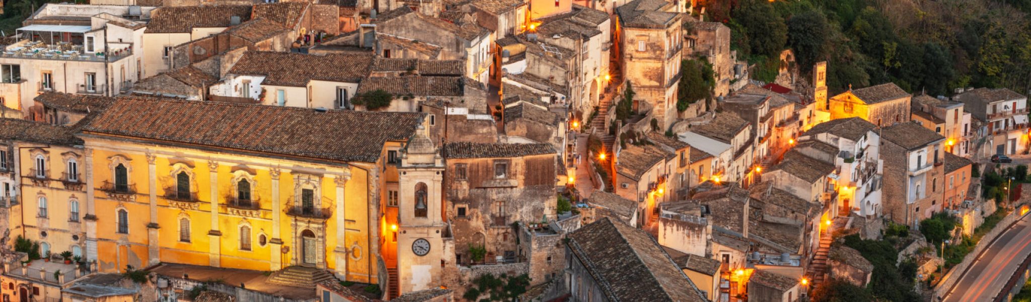 Ragusa Ibla, Italy town view at dusk in Sicily.